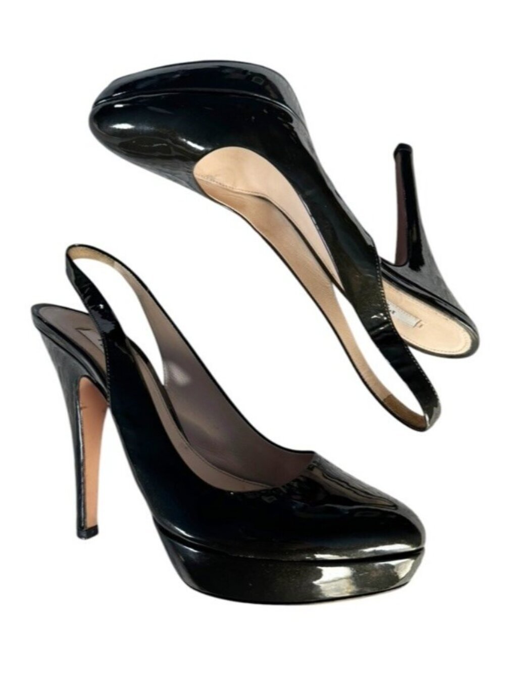 Prada Womens Sz 38.5 Olive Green Patent Leather Platform Slingback  Heels Sz 8 - Picture 7 of 11
